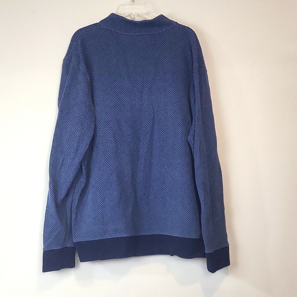 LAND'S END Two Tone Blue Chevron Cotton 3/4 Zip Ribbed Cuff/Hem Pullover Sweater - Picture 5 of 9